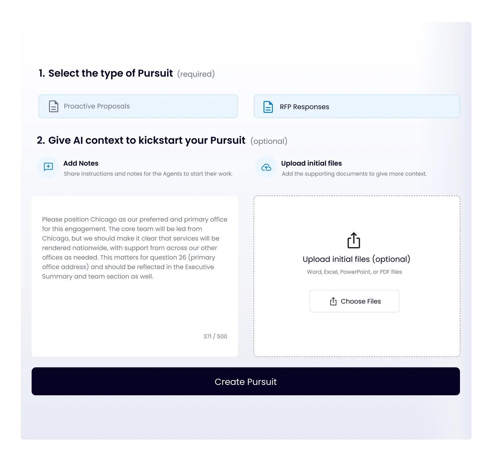 A person adding client context to a pitch